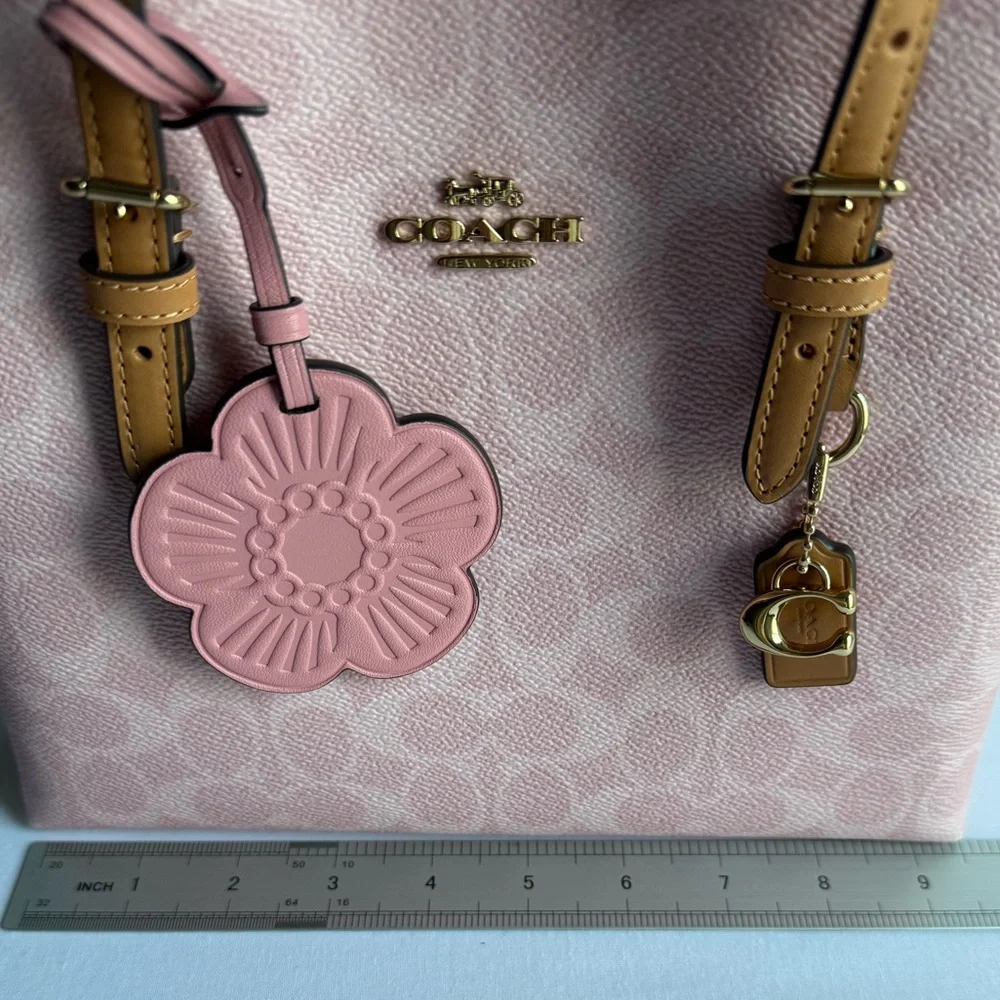NWT Coach Mollie Tote 25 With Charms Crossbody Bag Gold/Powder pink  Top Handle